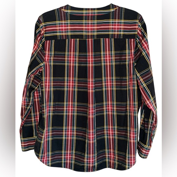 J. CREW Jeweled Button Popover Top Stewart Tartan Plaid Long Sleeve Stretch M - Picture 10 of 12